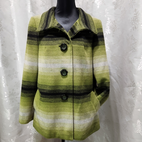NWOT ABBIE MAGS Shades of Green Wool Blend Lined Jacket Blazer (M) - Picture 3 of 14